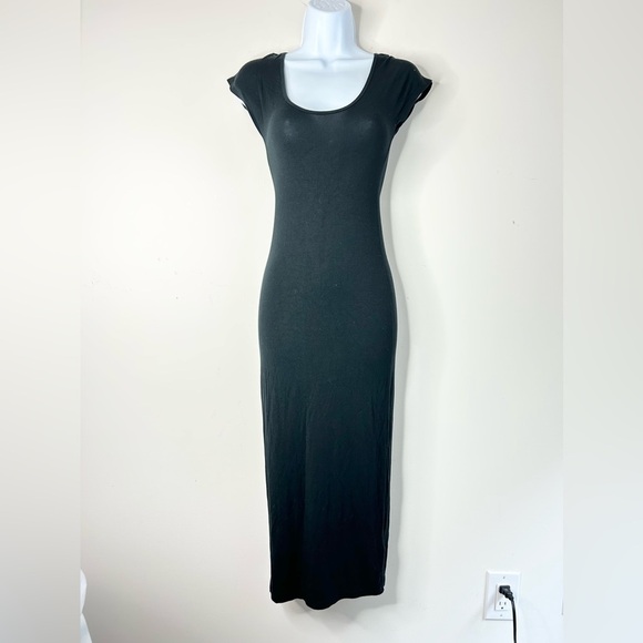 Aritzia Babaton Midi Dress Black Stretch Modal scoop neck Short Sleeve Size XXS - Picture 8 of 14